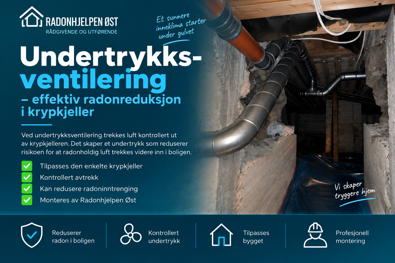 Undertrykksventilering i krypkjeller utført av Radonhjelpen Øst