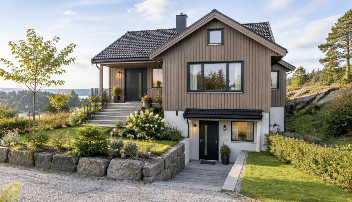 Norsk enebolig med separat inngang til utleiedel i sokkeletasjen